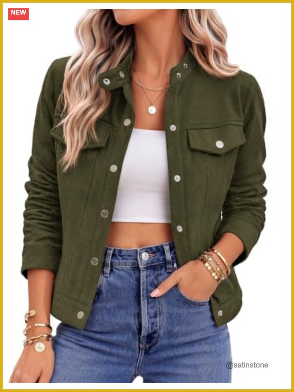 Faux Suede Cropped Jacket Women Trendy Lightweight Casual Snap Button